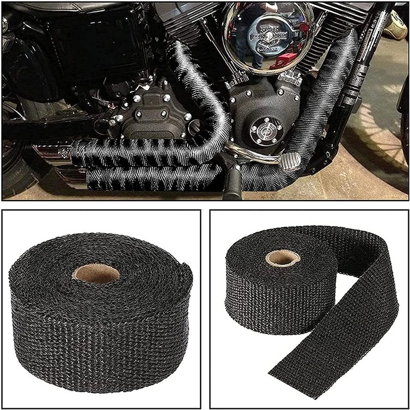 Foneso Black Exhaust Heat Wrap, 2'' x 16.5' Exhaust Header Wrap Tape Fiberglass Heat Shield Tape with 10pcs Stainless Steel Ties for Motorcycle Car Truck - Image 2